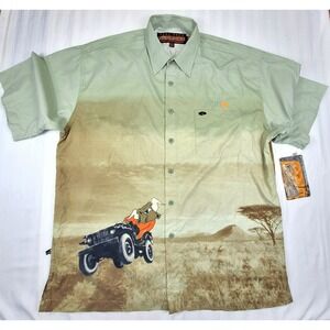 Phat Farm SUG Mens XXL Safari Graphic Button Down Shirt Green Khaki